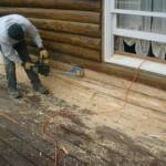 Using speacialized tools, the outside of the logs can be removed without taking out an entire wall.